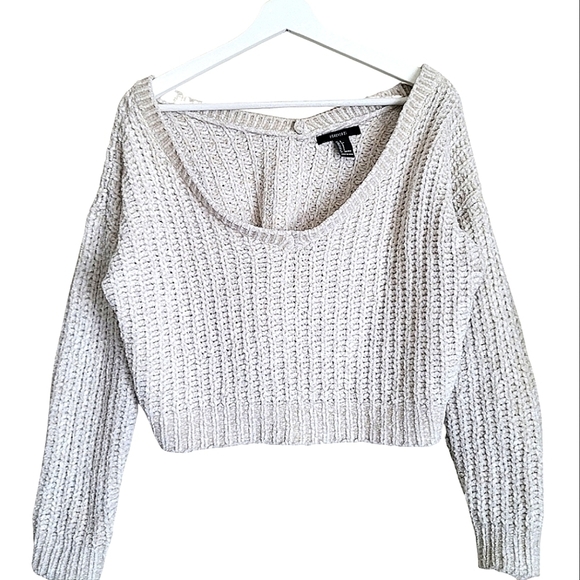 FOREVER 21 Cable Knit Cropped Top Size Small in Off White - Picture 2 of 9